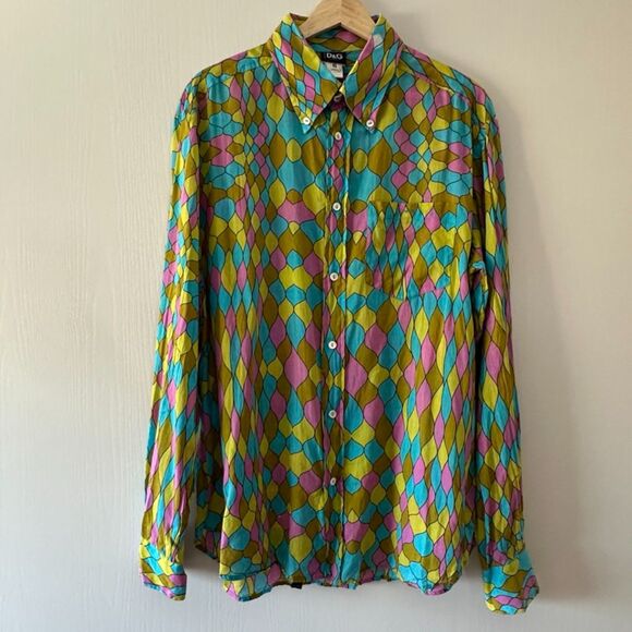 Dolce & Gabbana Other - Dolce Gabbana Vintage 70s Funky Disco Long Sleeve Button Down Italy Mens 40